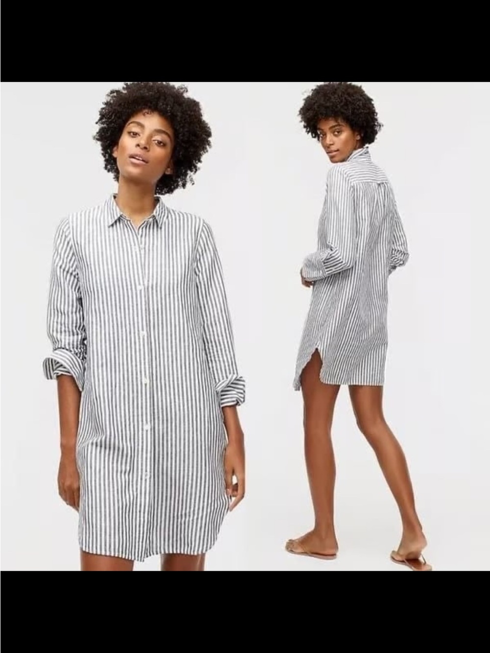 J. Crew White and Navy Striped Relaxed fit beach Button-Down Swim Coverup